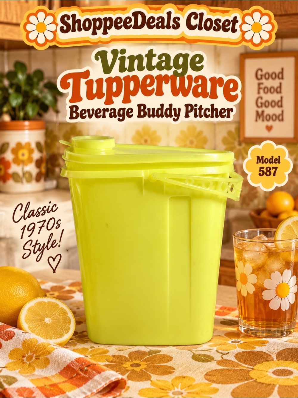 Vintage 1970s Tupperware Beverage Buddy Pitcher 587 Yellow 2 Qt